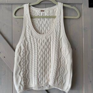 Free People High Tide Cable Knit Tank Top Cream Color Size M EUC